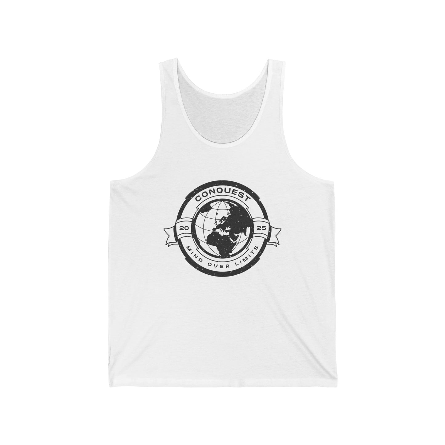 Conquer the World Graphic Tank Top — 'Conquest' Globe Badge Travel Tee