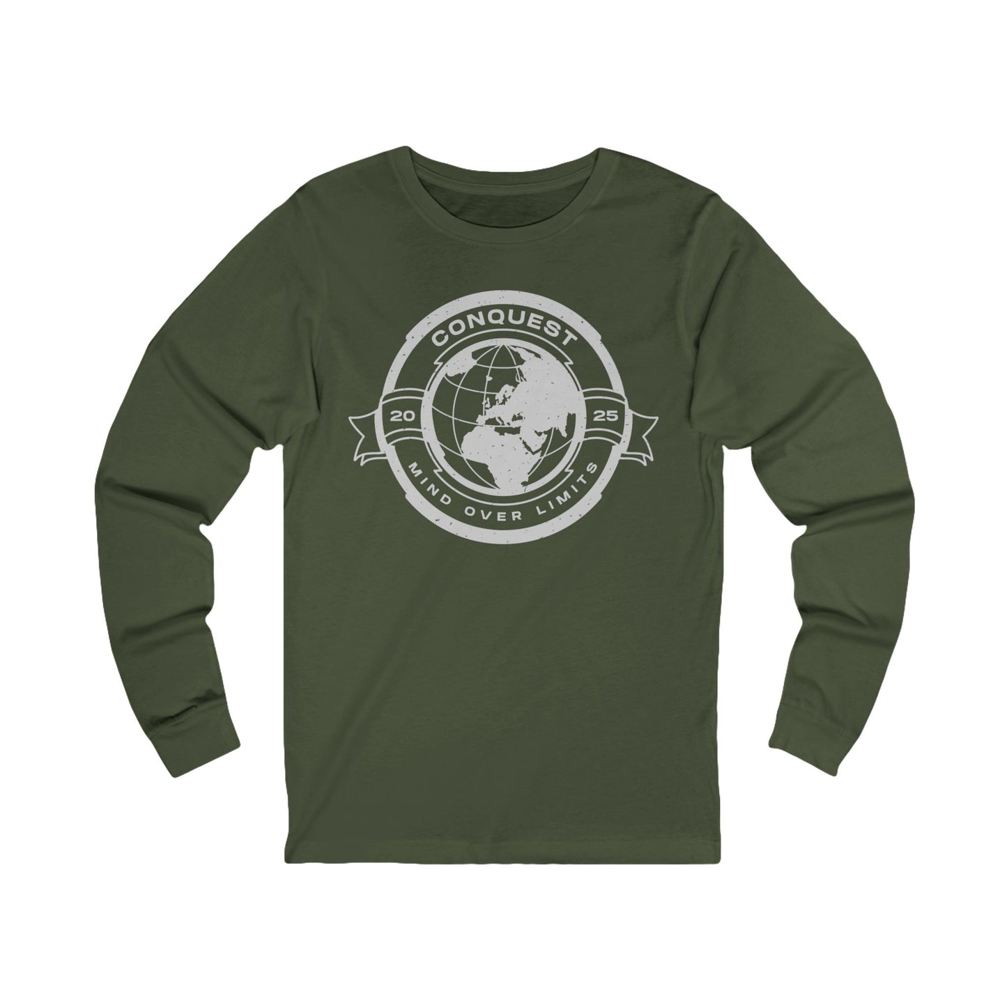 Conquest Globe Long Sleeve Tee — Bold Travel Adventure Graphic