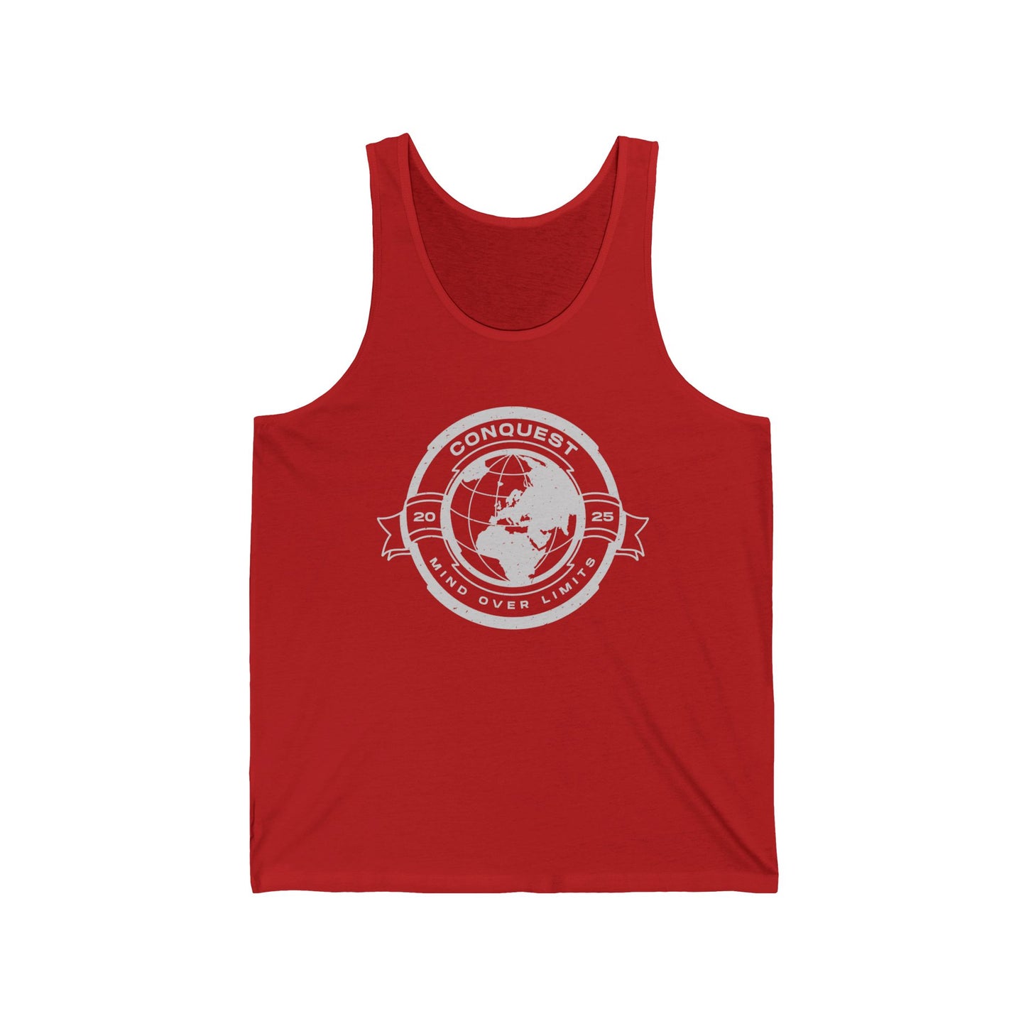 Conquer the World Graphic Tank Top — 'Conquest' Globe Badge Travel Tee