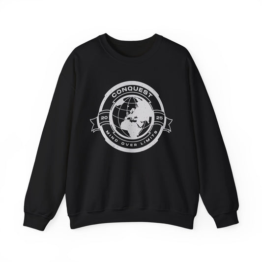 Conquest Globe Crewneck Sweatshirt — 'Conquest: Mind Over Limits' Vintage Earth Logo