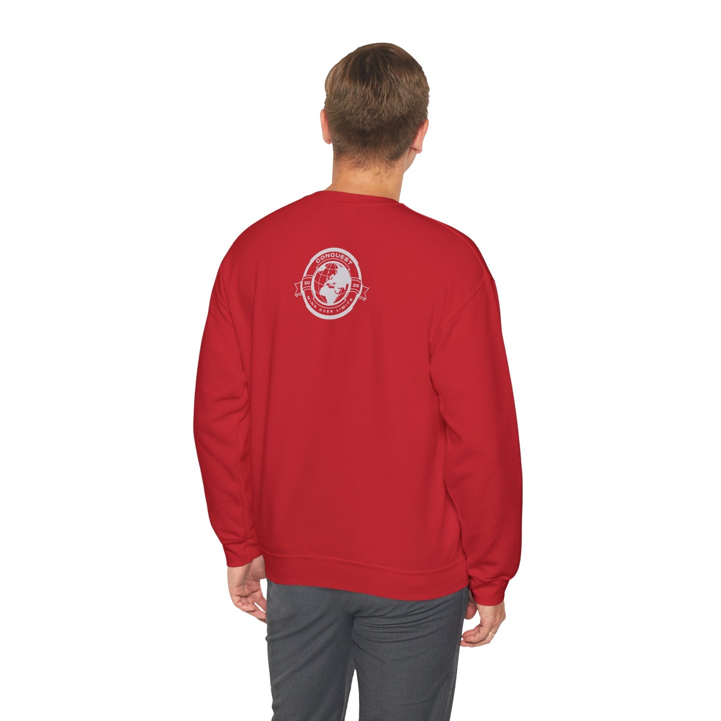 Conquest Globe Crewneck Sweatshirt — 'Conquest: Mind Over Limits' Vintage Earth Logo