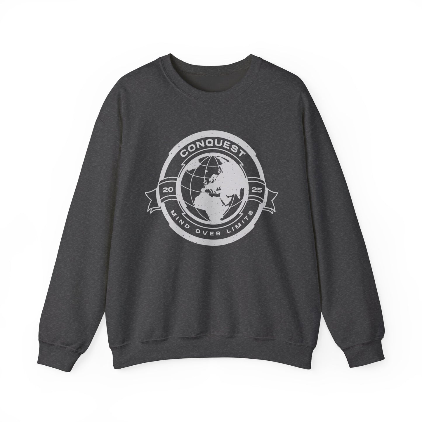 Conquest Globe Crewneck Sweatshirt — 'Conquest: Mind Over Limits' Vintage Earth Logo