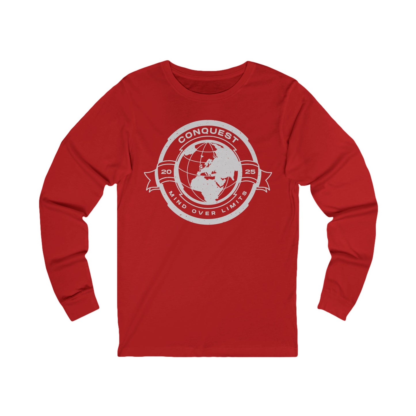 Conquest Globe Long Sleeve Tee — Bold Travel Adventure Graphic