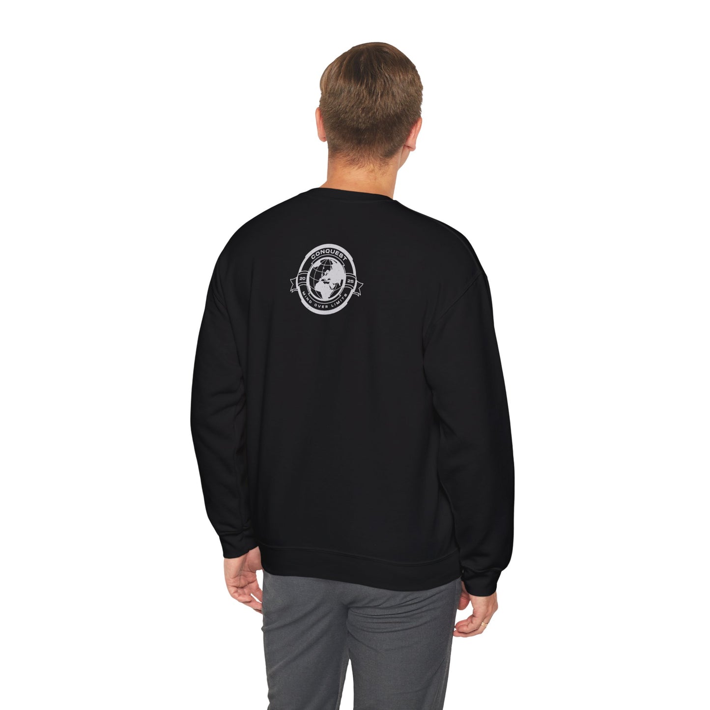 Conquest Globe Crewneck Sweatshirt — 'Conquest: Mind Over Limits' Vintage Earth Logo