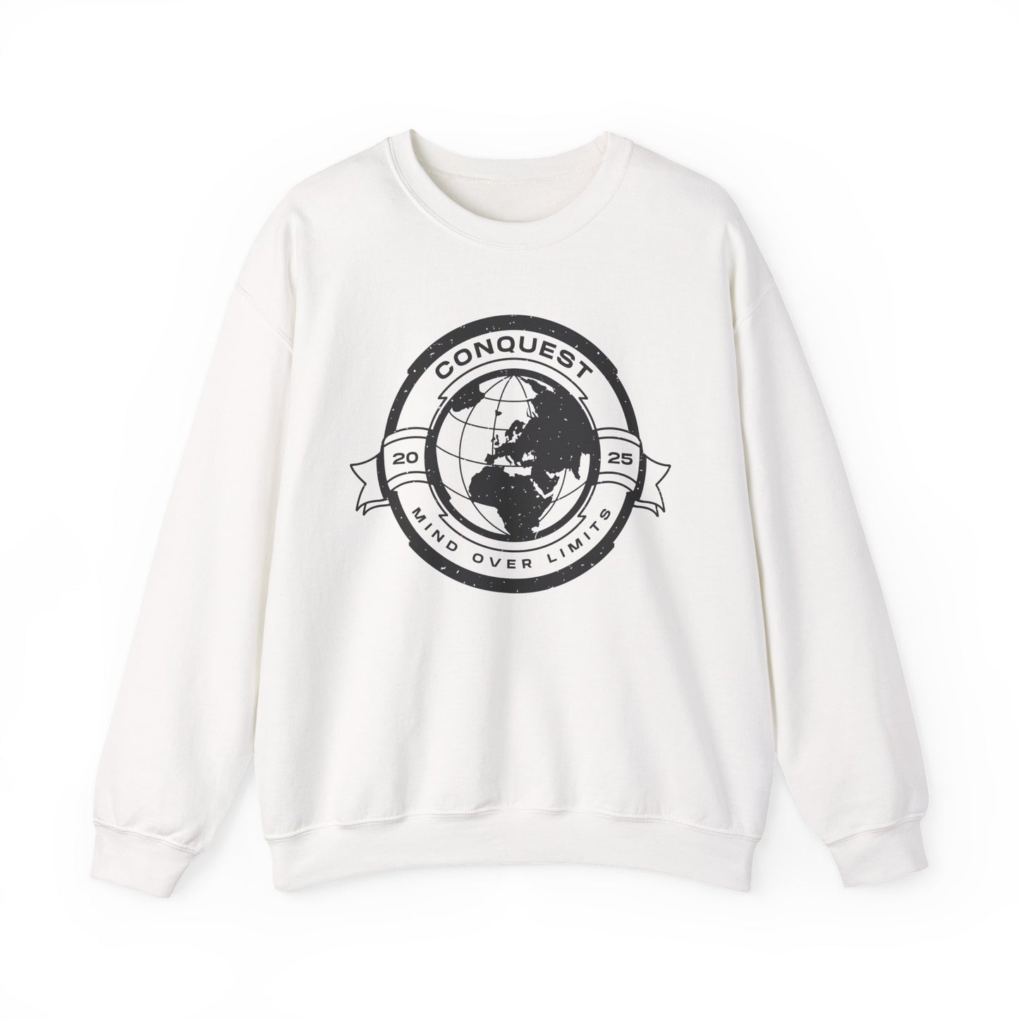 Conquest Globe Crewneck Sweatshirt — 'Conquest: Mind Over Limits' Vintage Earth Logo