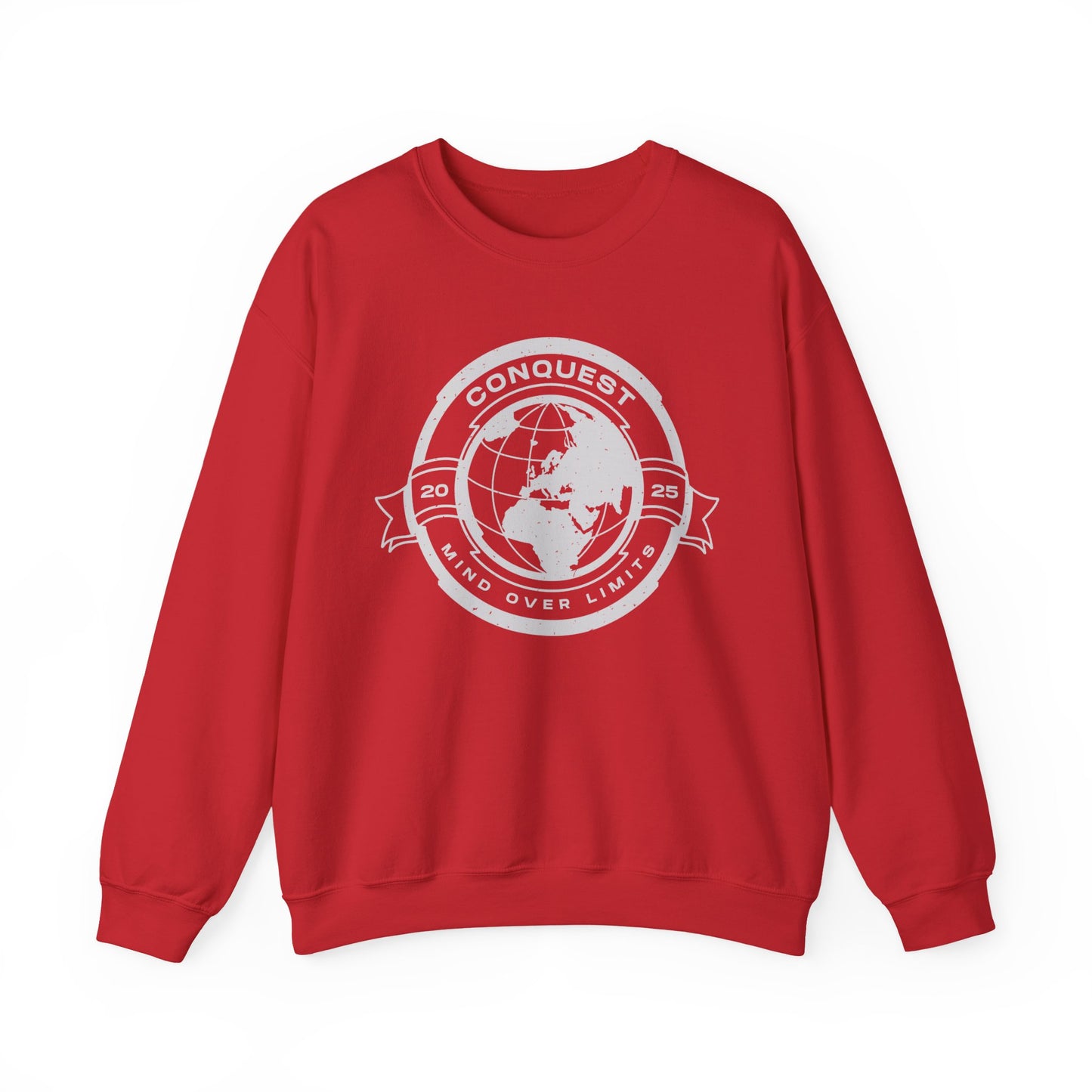 Conquest Globe Crewneck Sweatshirt — 'Conquest: Mind Over Limits' Vintage Earth Logo