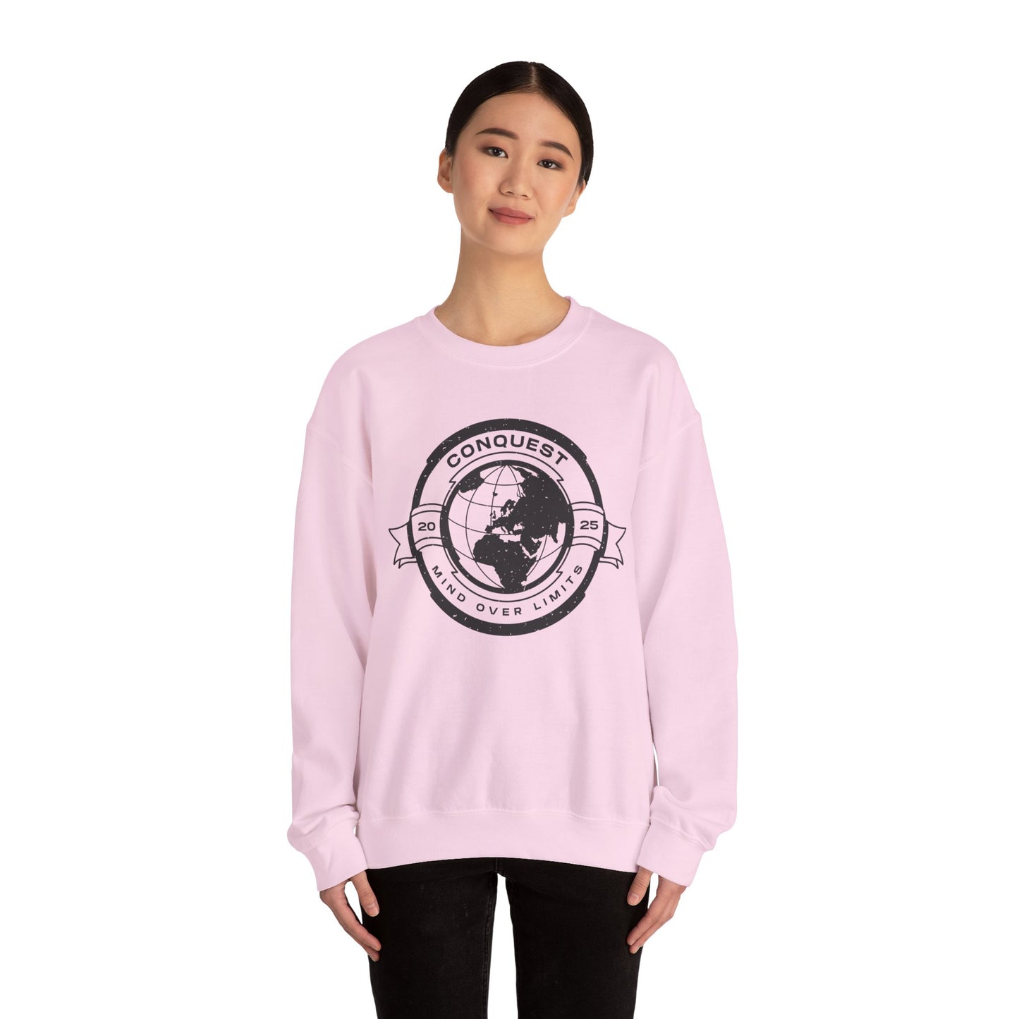 Conquest Globe Crewneck Sweatshirt — 'Conquest: Mind Over Limits' Vintage Earth Logo