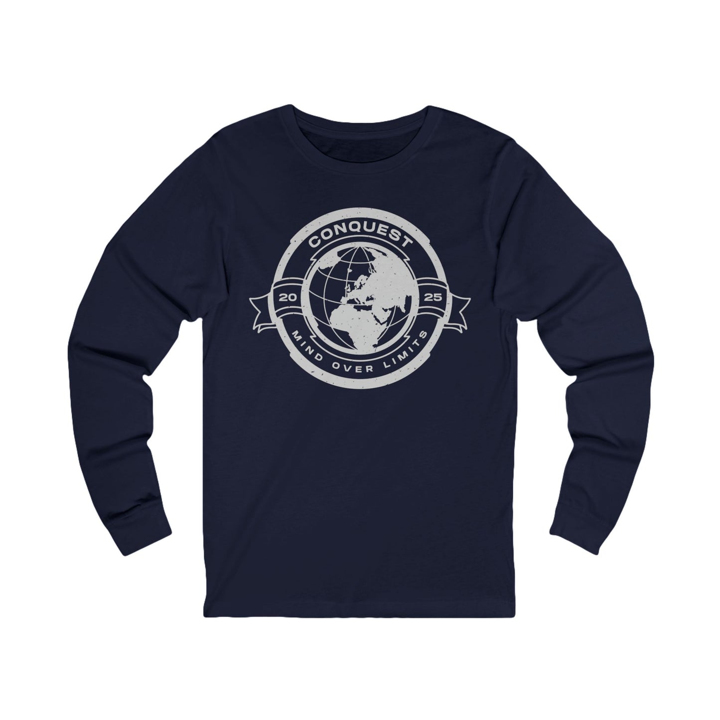 Conquest Globe Long Sleeve Tee — Bold Travel Adventure Graphic