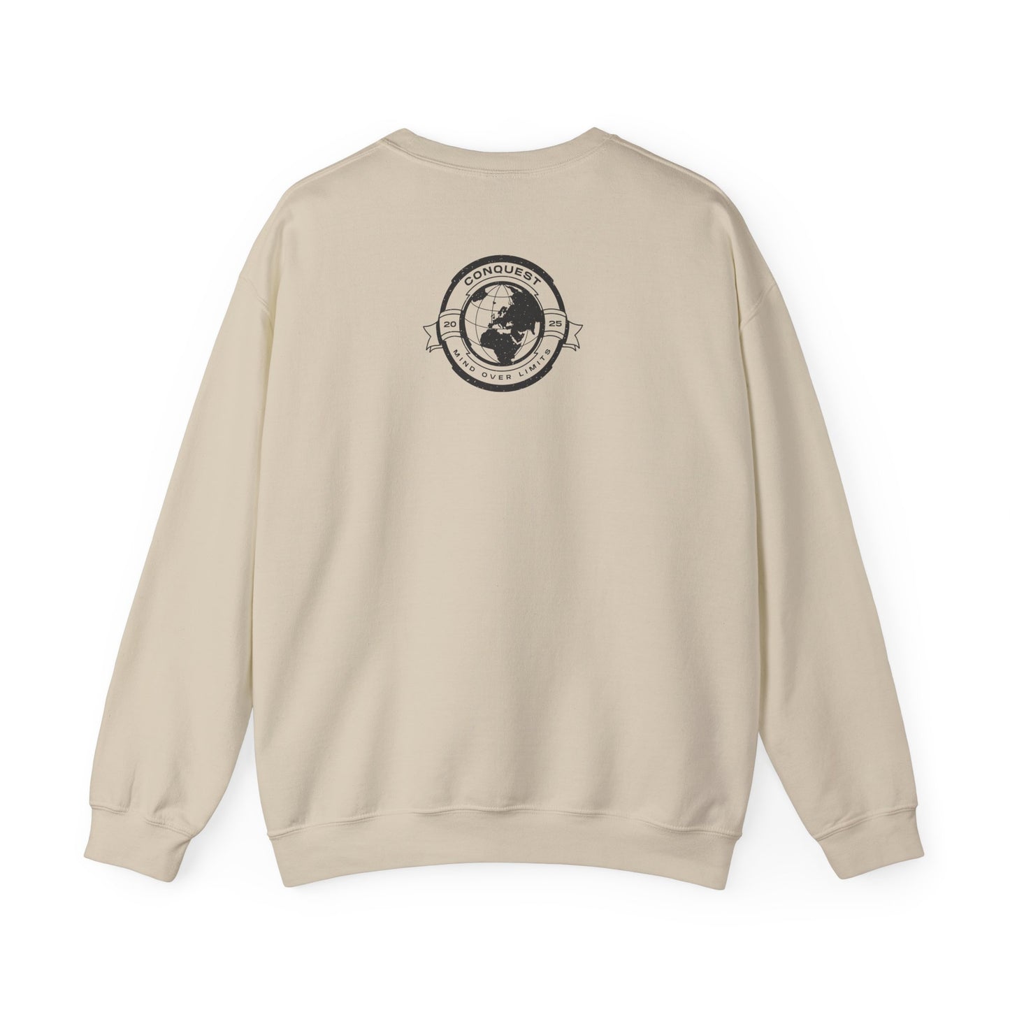 Conquest Globe Crewneck Sweatshirt — 'Conquest: Mind Over Limits' Vintage Earth Logo