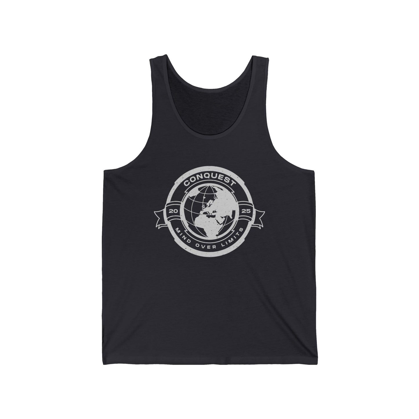 Conquer the World Graphic Tank Top — 'Conquest' Globe Badge Travel Tee