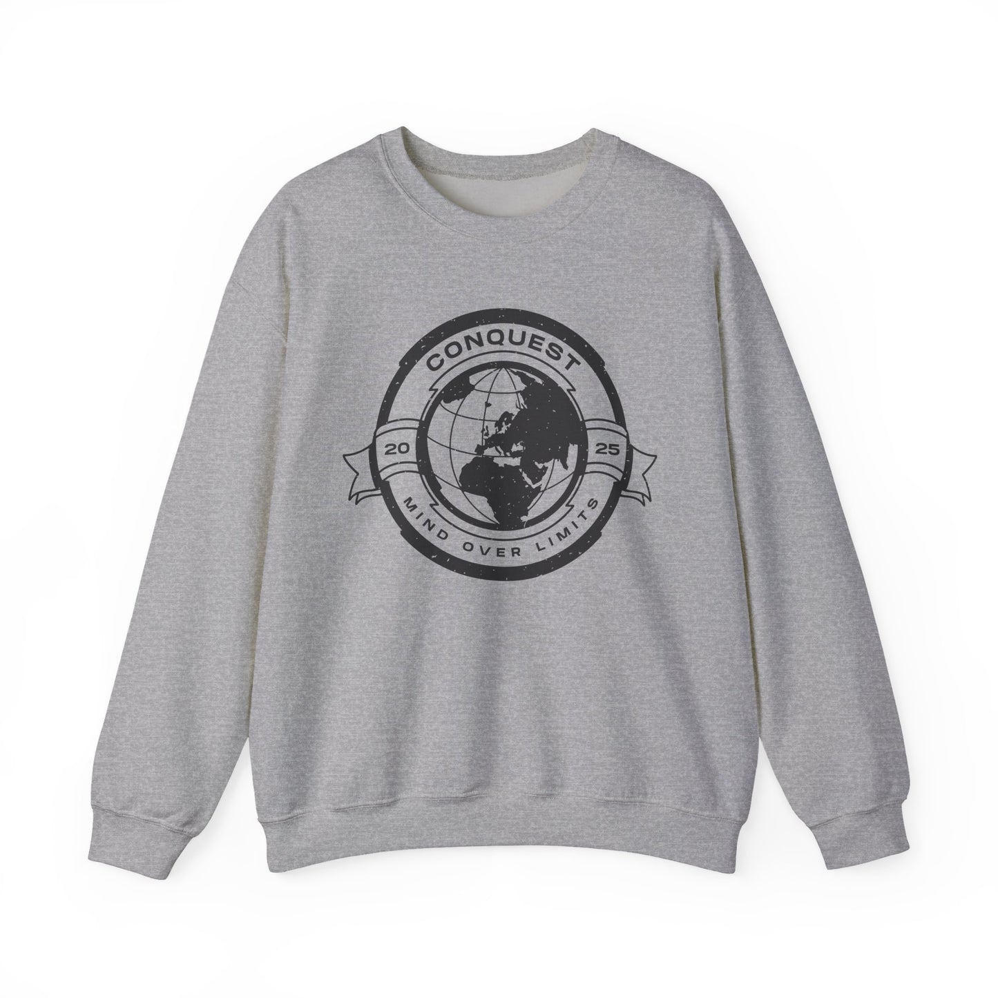 Conquest Globe Crewneck Sweatshirt — 'Conquest: Mind Over Limits' Vintage Earth Logo