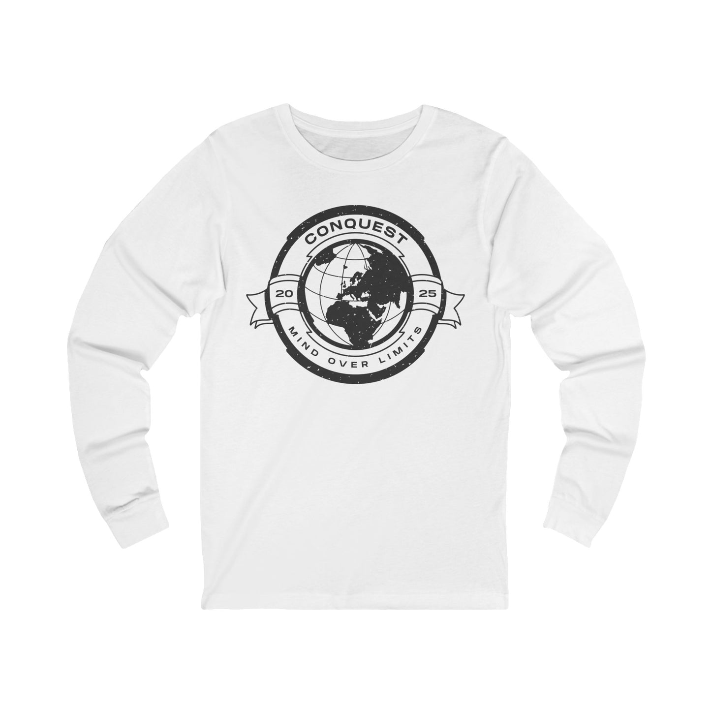 Conquest Globe Long Sleeve Tee — Bold Travel Adventure Graphic
