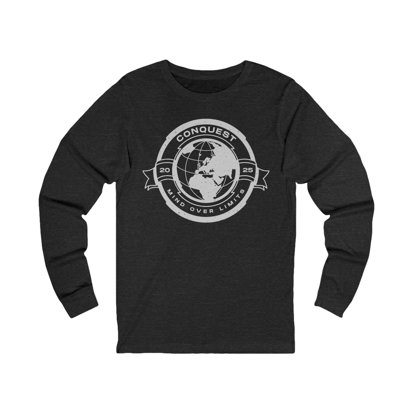 Conquest Globe Long Sleeve Tee — Bold Travel Adventure Graphic