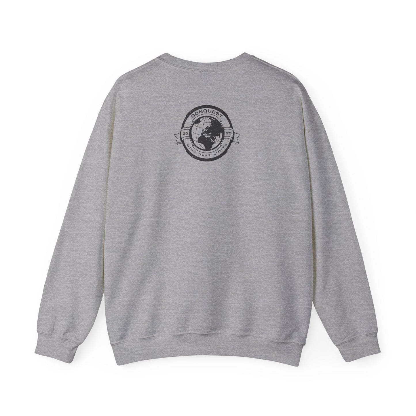 Conquest Globe Crewneck Sweatshirt — 'Conquest: Mind Over Limits' Vintage Earth Logo