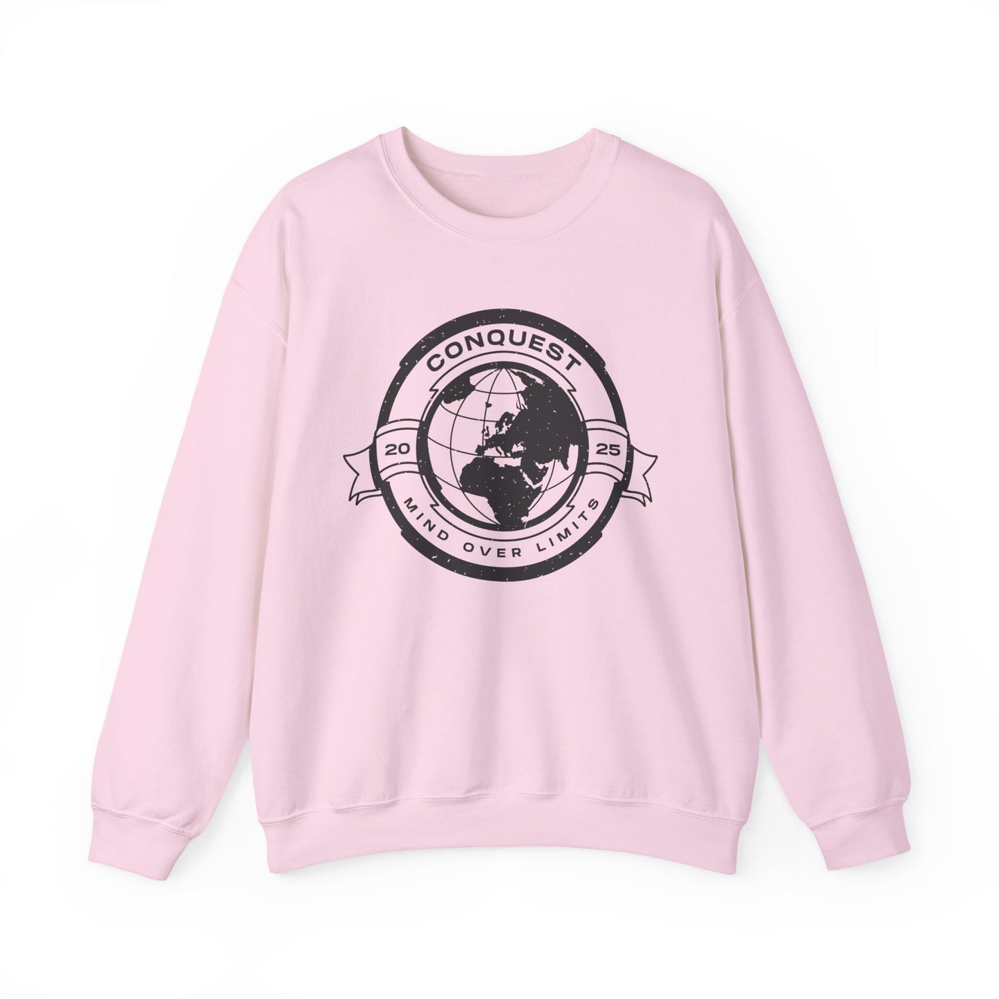 Conquest Globe Crewneck Sweatshirt — 'Conquest: Mind Over Limits' Vintage Earth Logo