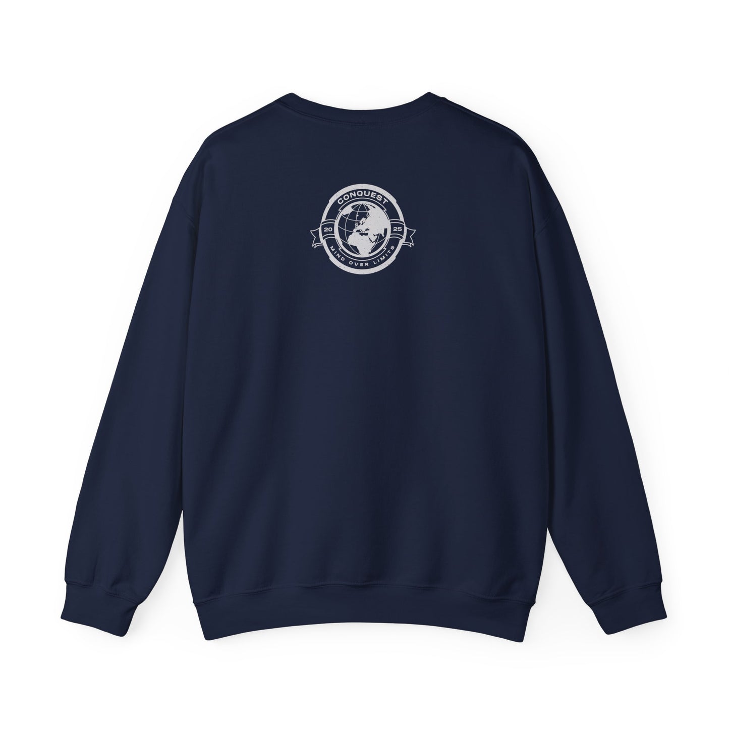 Conquest Globe Crewneck Sweatshirt — 'Conquest: Mind Over Limits' Vintage Earth Logo