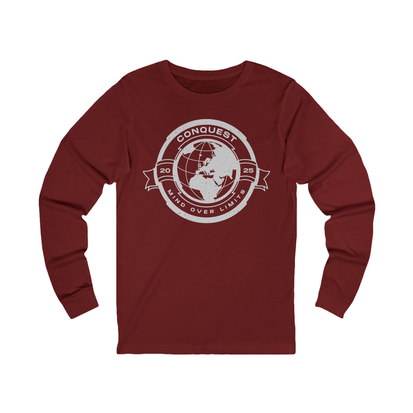 Conquest Globe Long Sleeve Tee — Bold Travel Adventure Graphic