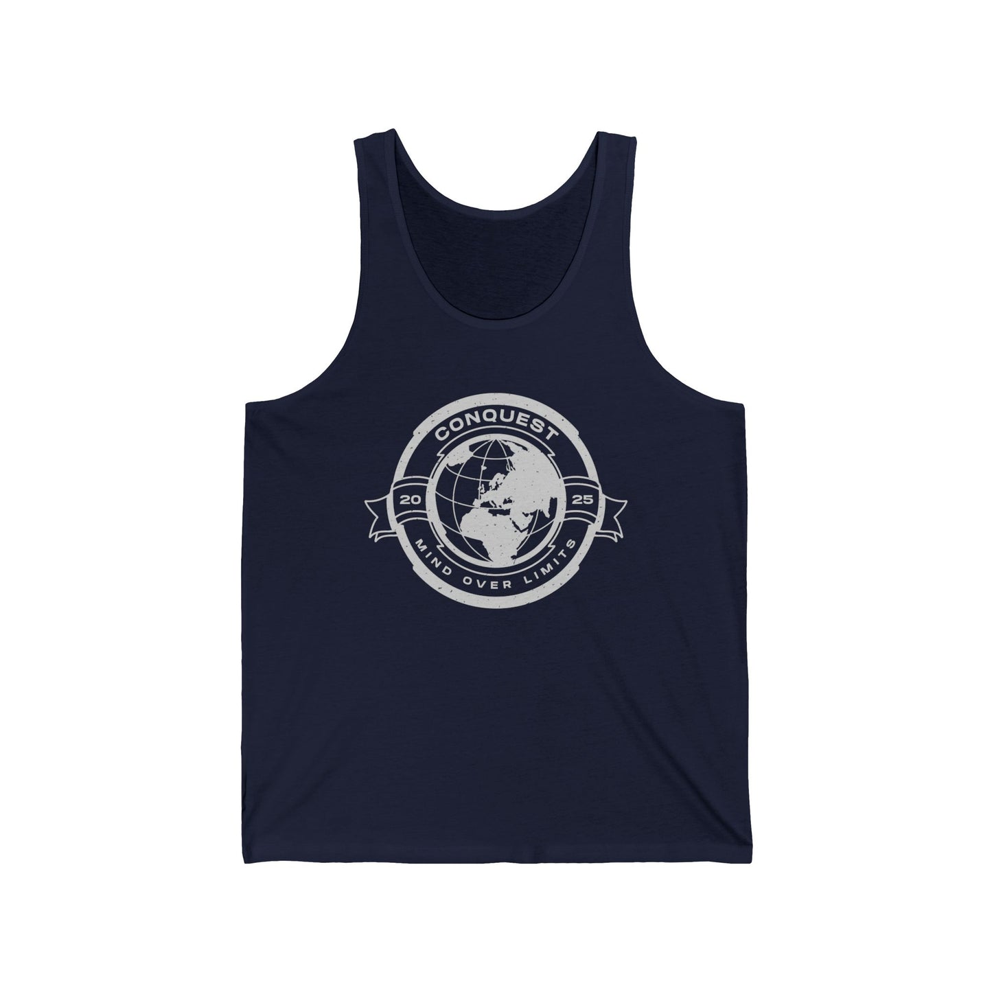 Conquer the World Graphic Tank Top — 'Conquest' Globe Badge Travel Tee