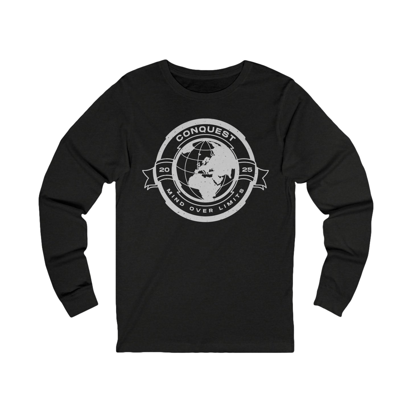 Conquest Globe Long Sleeve Tee — Bold Travel Adventure Graphic