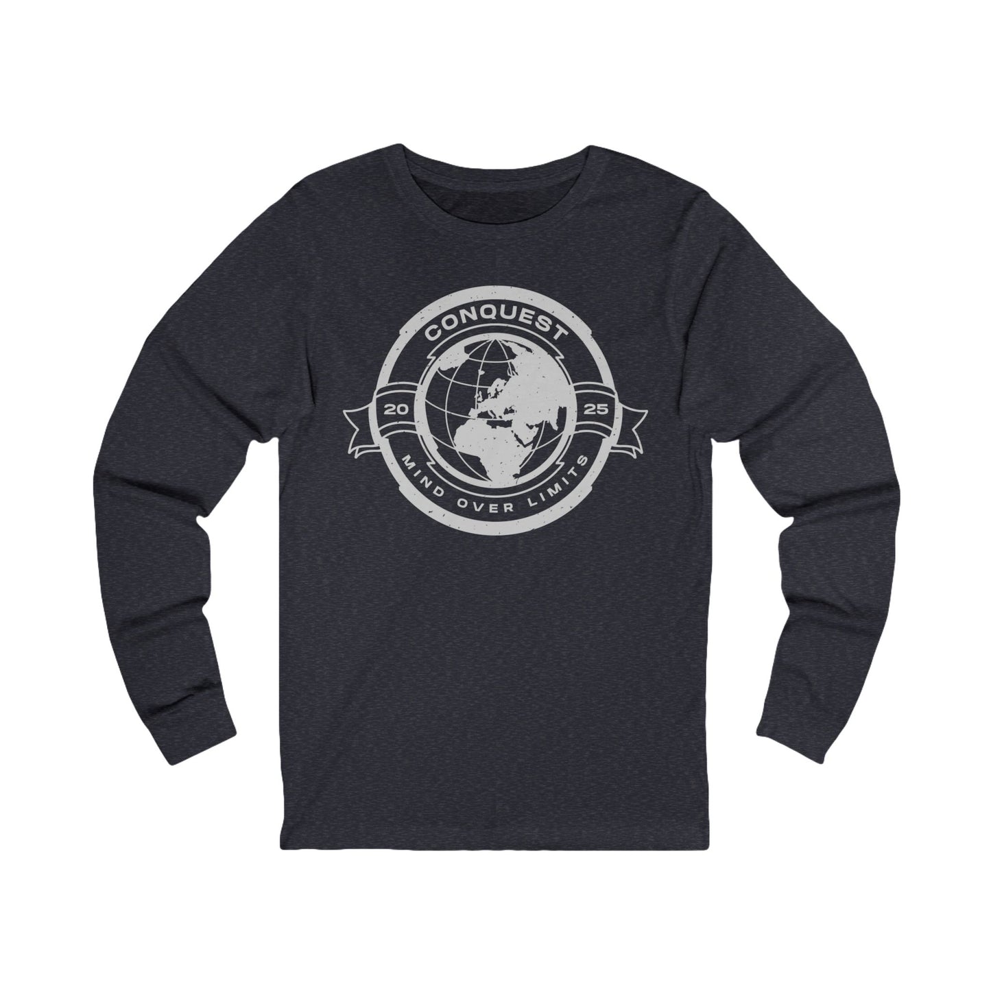 Conquest Globe Long Sleeve Tee — Bold Travel Adventure Graphic
