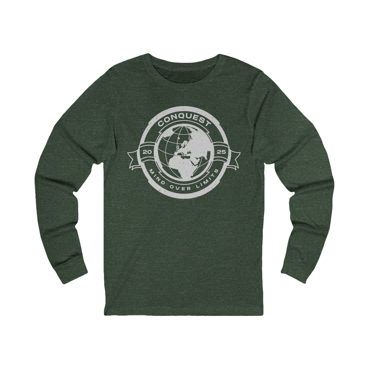 Conquest Globe Long Sleeve Tee — Bold Travel Adventure Graphic