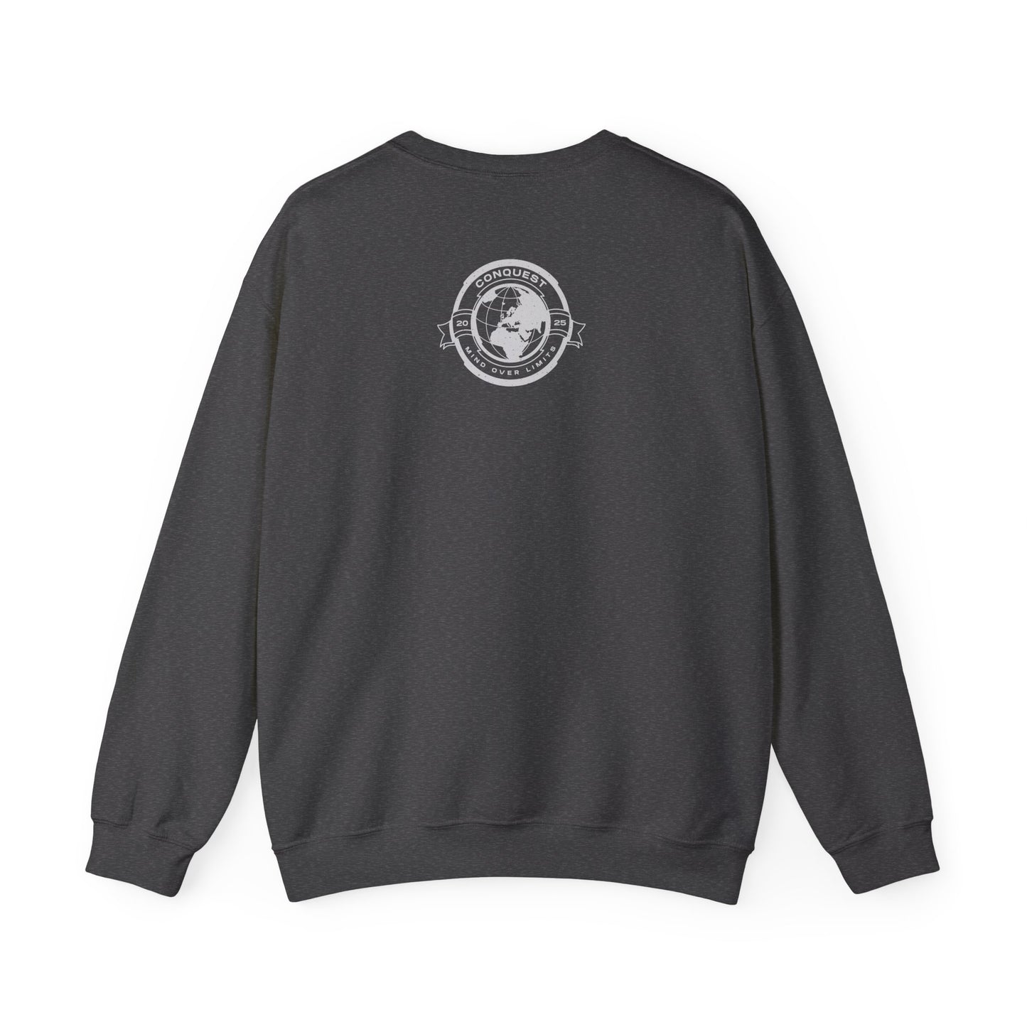 Conquest Globe Crewneck Sweatshirt — 'Conquest: Mind Over Limits' Vintage Earth Logo