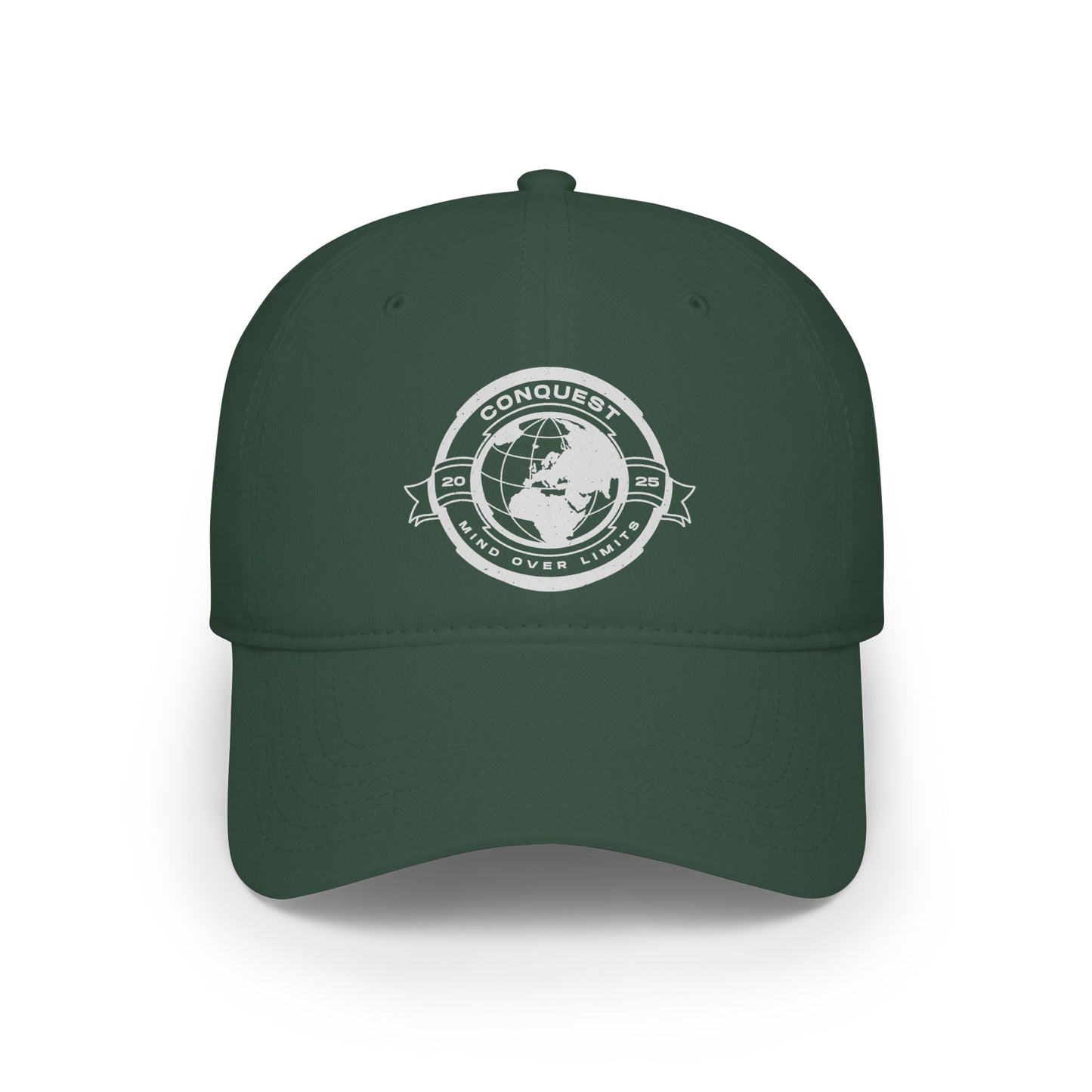 Conquer the World Baseball Cap — 'Conquest' Globe Logo Low Profile Hat