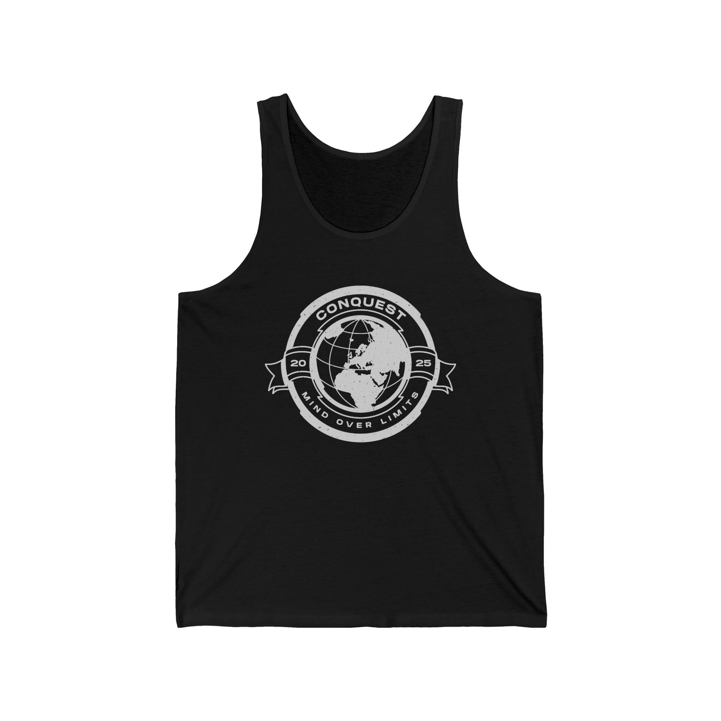 Conquer the World Graphic Tank Top — 'Conquest' Globe Badge Travel Tee