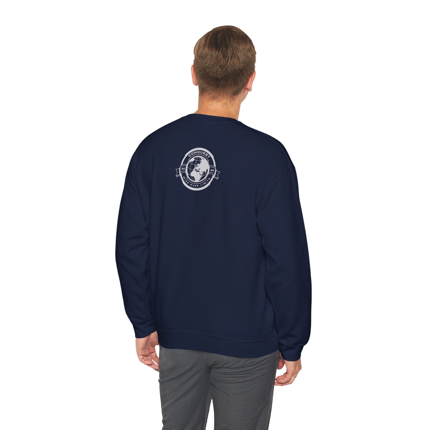 Conquest Globe Crewneck Sweatshirt — 'Conquest: Mind Over Limits' Vintage Earth Logo