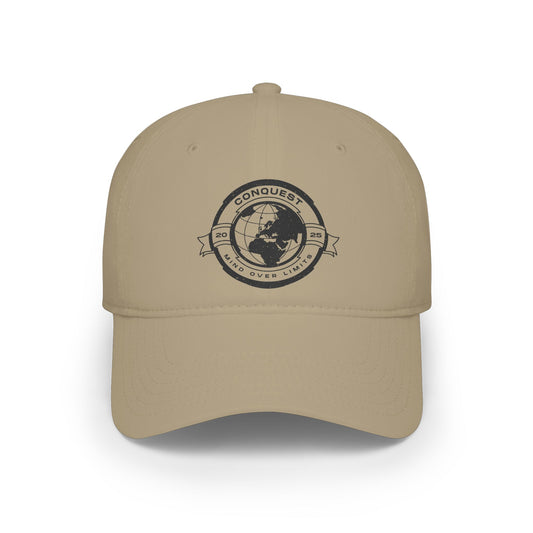 Conquer the World Baseball Cap — 'Conquest' Globe Logo Low Profile Hat