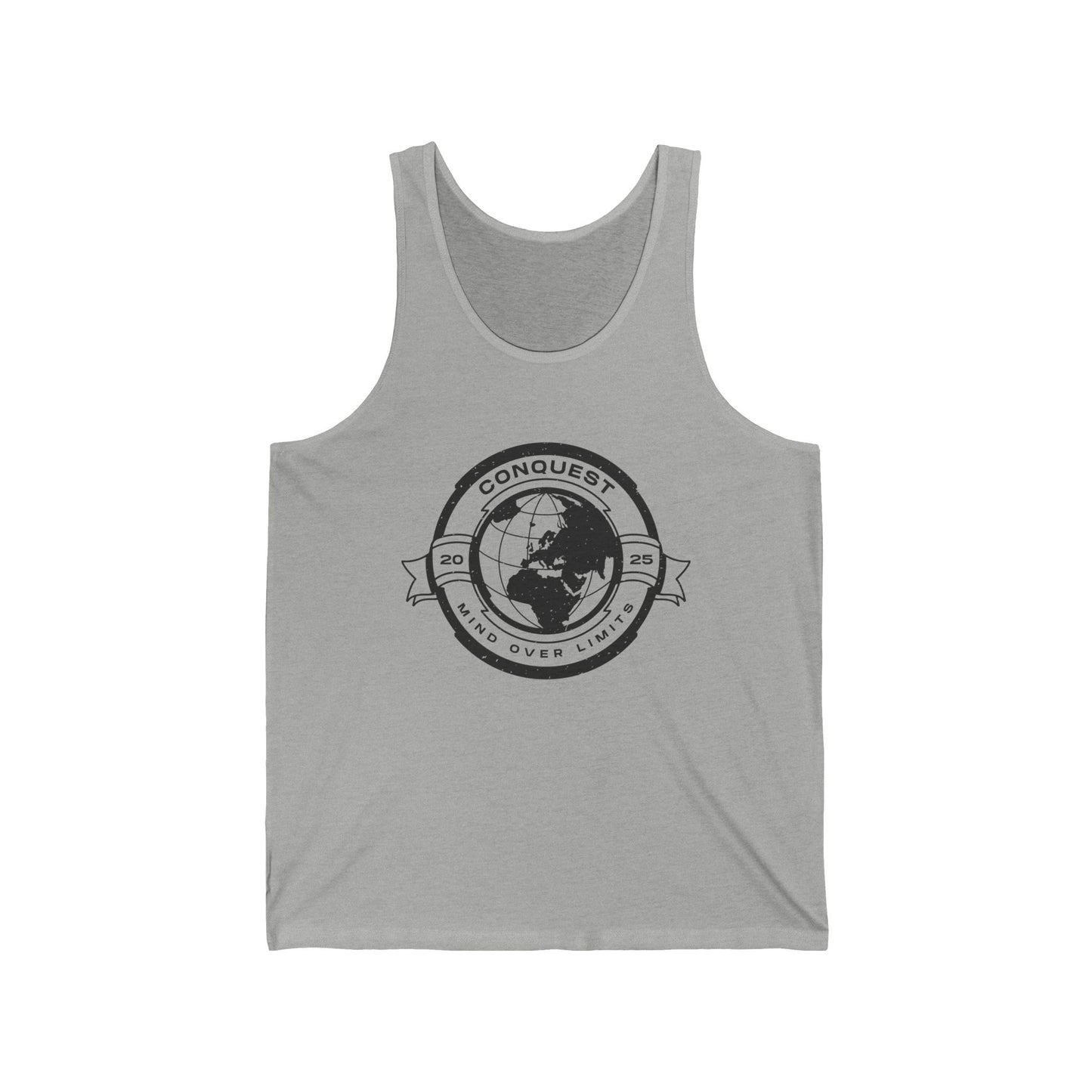 Conquer the World Graphic Tank Top — 'Conquest' Globe Badge Travel Tee