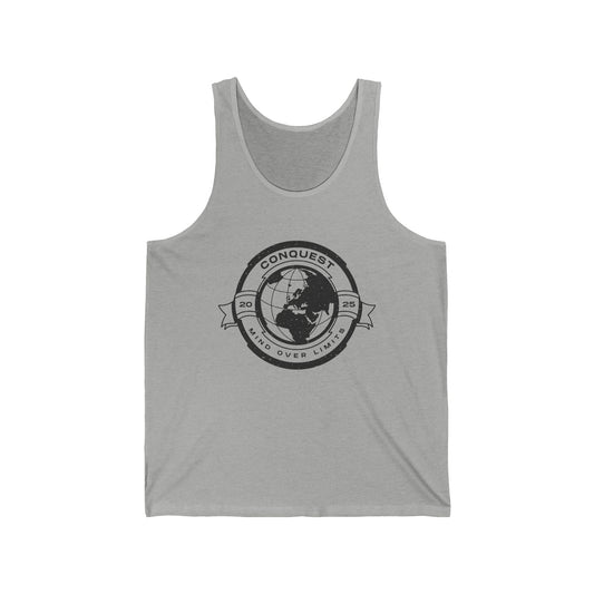 Conquer the World Graphic Tank Top — 'Conquest' Globe Badge Travel Tee