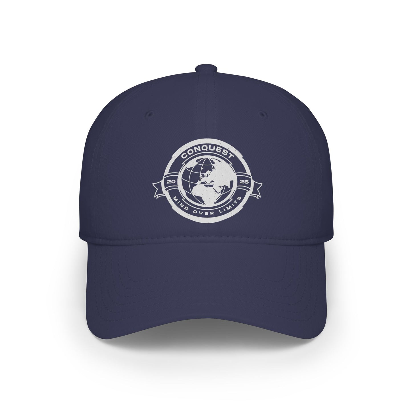 Conquer the World Baseball Cap — 'Conquest' Globe Logo Low Profile Hat